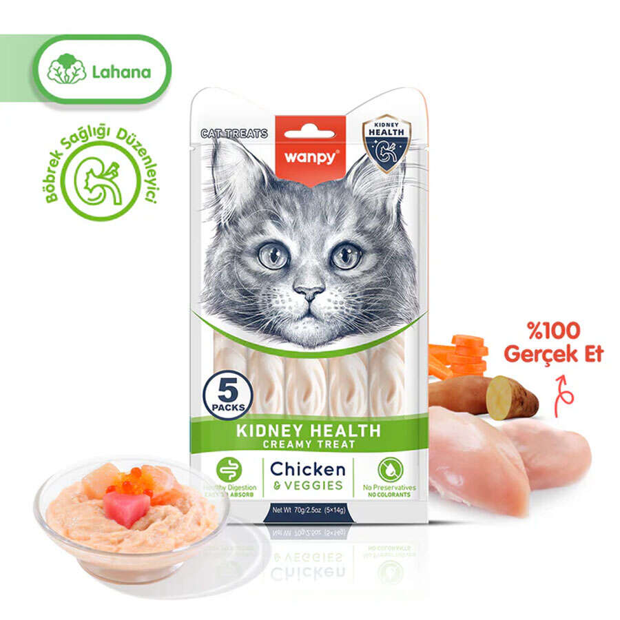 Wanpy Kidney Health Tavuk ve Sebzeli Kedi Likit Ödül, 5 li Paket, 14g