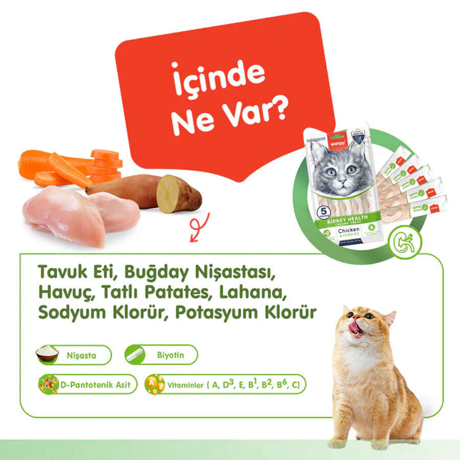 Wanpy Kidney Health Tavuk ve Sebzeli Kedi Sıvı Ödül, 5 li Paket, 14g