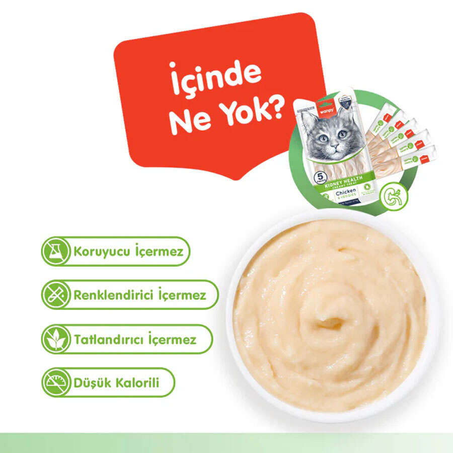 Wanpy Kidney Health Tavuk ve Sebzeli Kedi Krema Doğal Ödül, 5 li Paket, 14g
