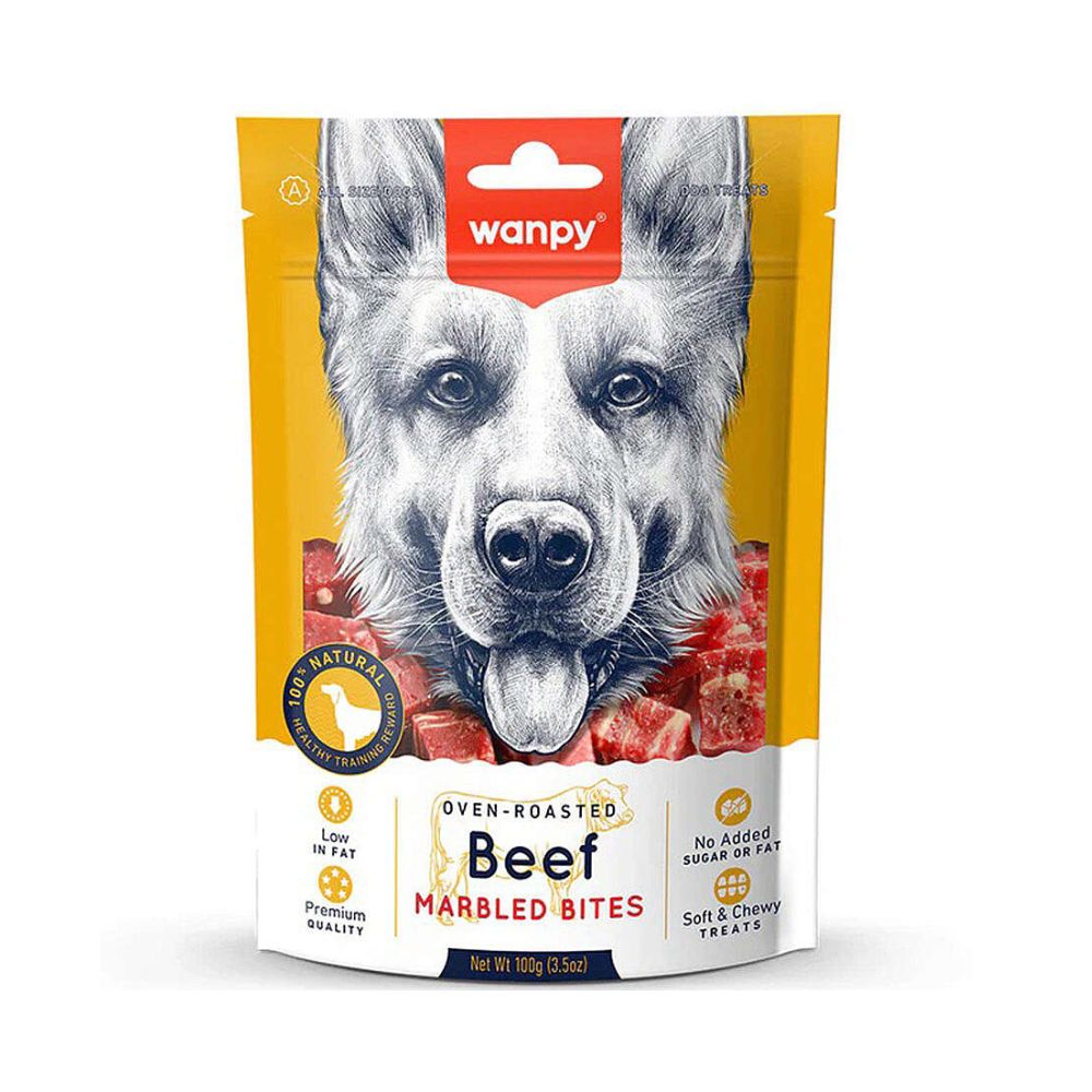 Wanpy Oven-Roasted Marbled Biftek Et Parçalı Köpek Krema Ödül, 100g