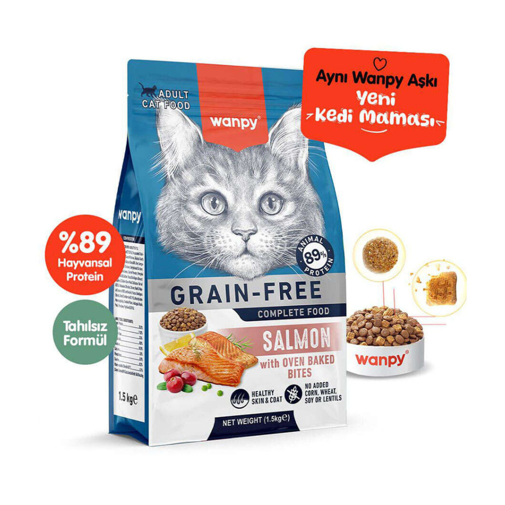 Wanpy somonlu yetişkin kedi kuru maması 1,5kg