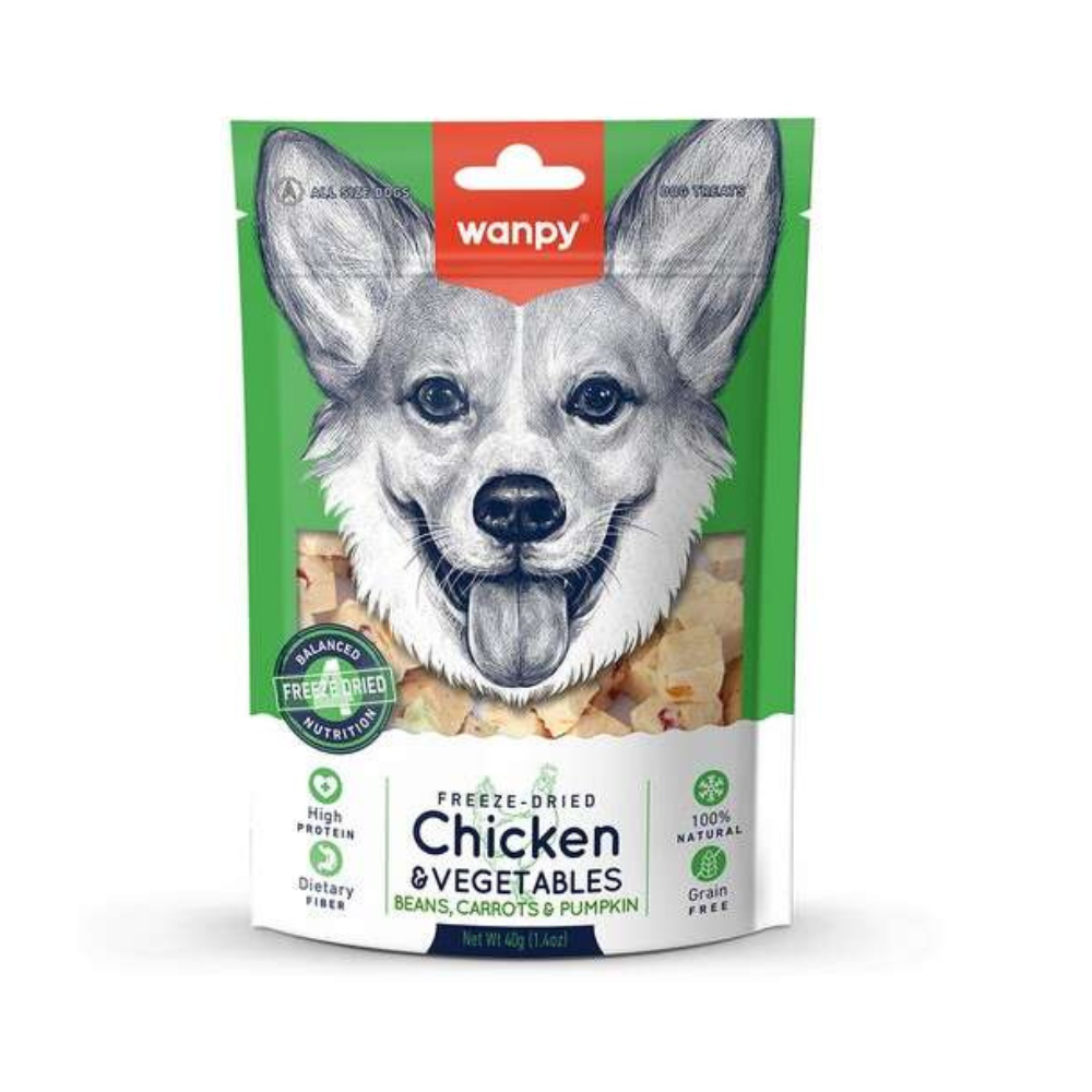 Wanpy Tavuk ve Sebzeli Köpek Dondurularak Kurutulmuş Ödül, 40g