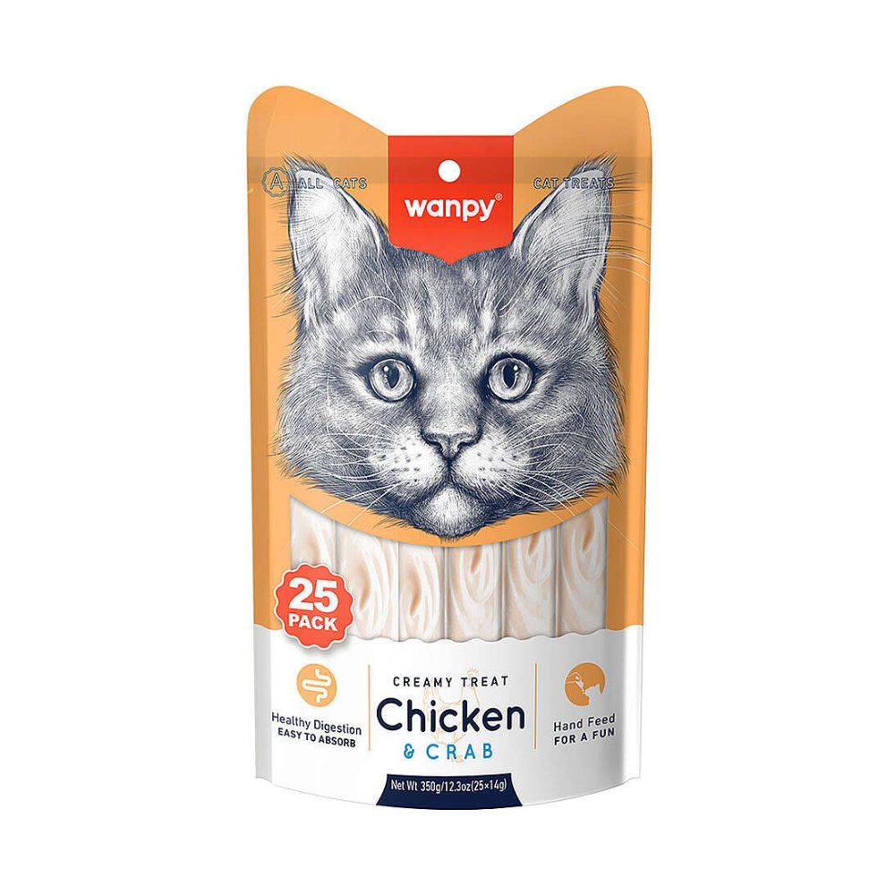 Wanpy Creamy Treat Tavuk ve Yengeçli Kedi Krema Ödül, 25 li Paket, 14g