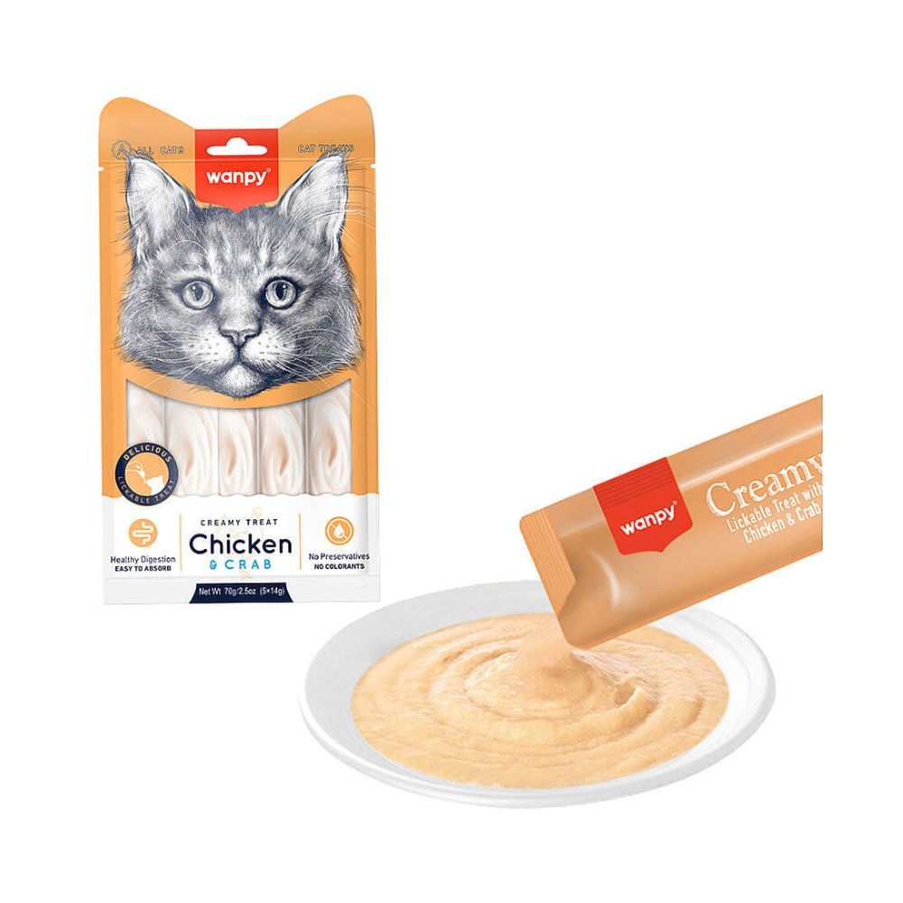 Wanpy Creamy Treat Tavuk ve Yengeçli Kedi Sıvı Ödül, 5 li Paket, 14g