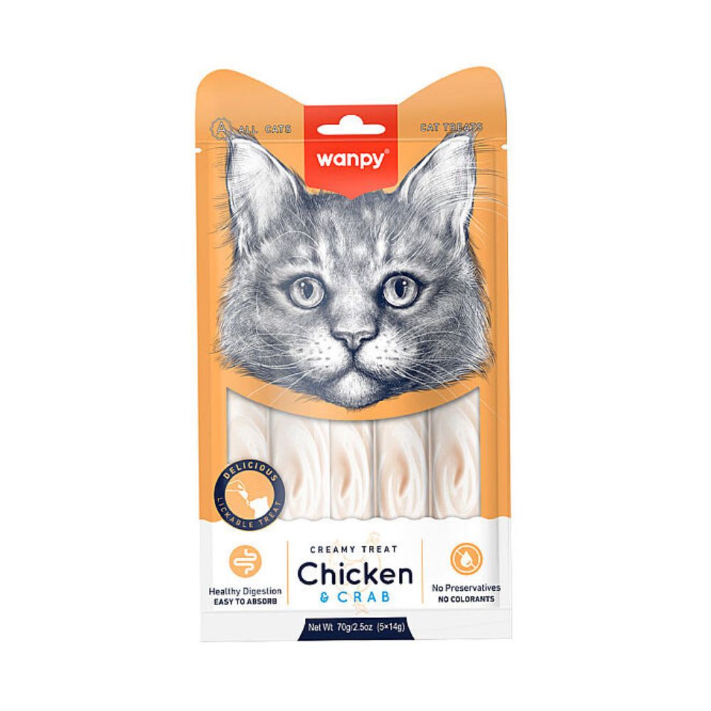 Wanpy Creamy Treat Tavuk ve Yengeçli Kedi Krema Ödül, 5 li Paket, 14g