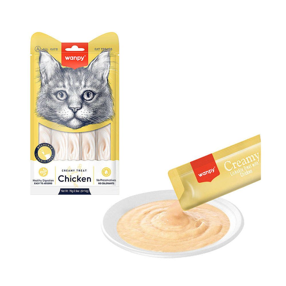 Wanpy Creamy Treat Tavuklu Kedi Sıvı Ödül, 5 li Paket, 14g
