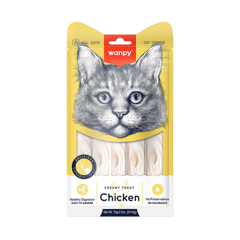 Wanpy Creamy Treat Tavuklu Kedi Krema Ödül, 5 li Paket, 14g