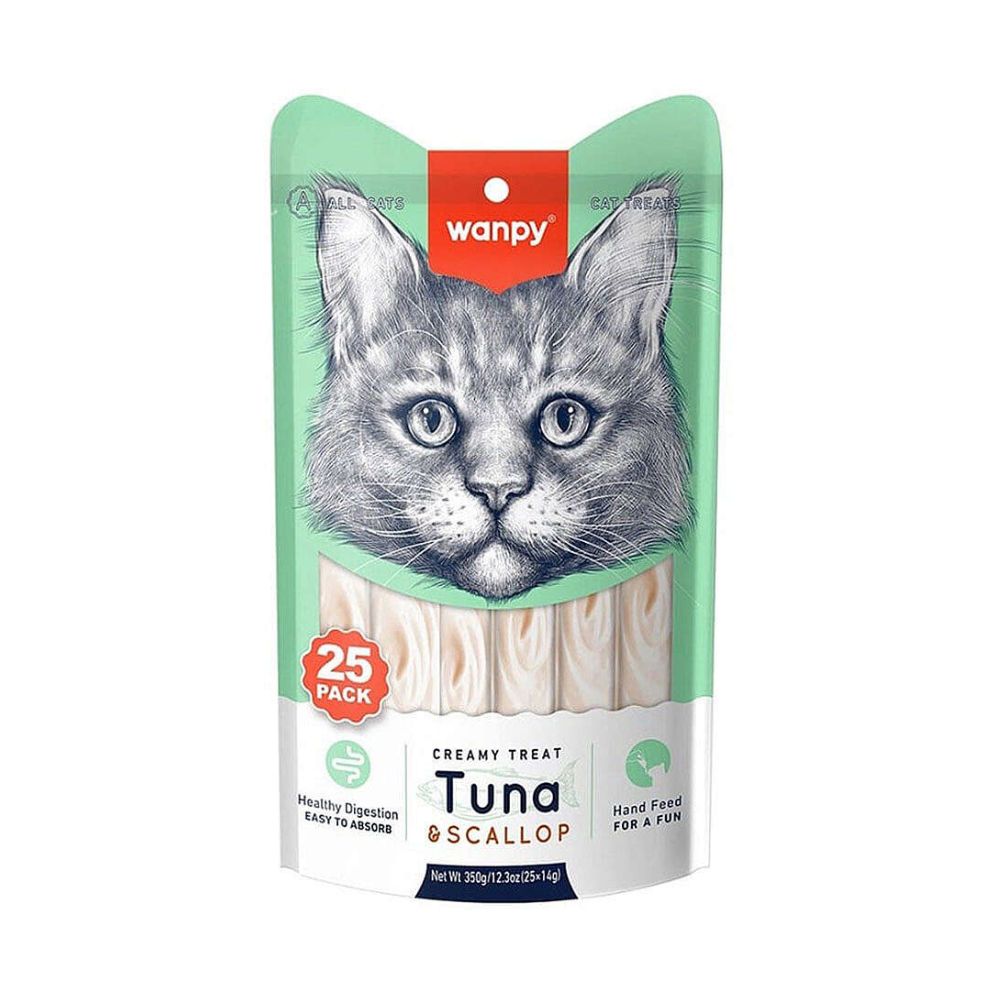 Wanpy Creamy Treat Ton ve Deniz Taraklı Kedi Krema Ödül, 25 li Paket, 14g