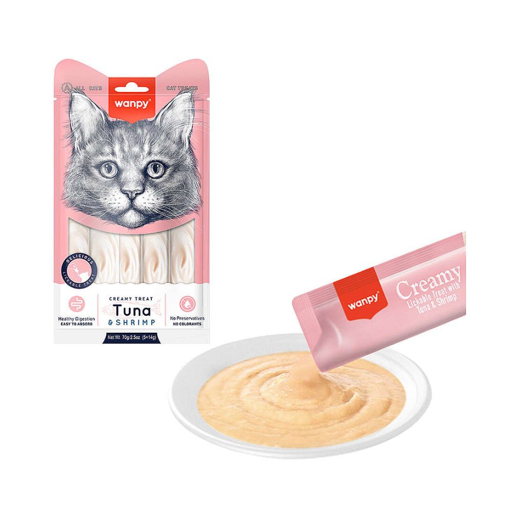 Wanpy Creamy Treat Ton ve Karidesli Kedi Sıvı Ödül, 5 li Paket, 14g