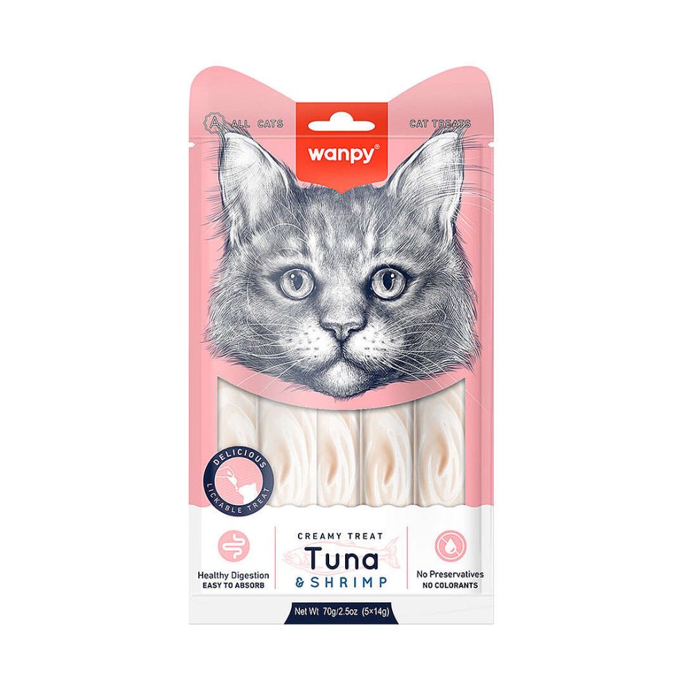 Wanpy Creamy Treat Ton ve Karidesli Kedi Krema Ödül, 5 li Paket, 14g