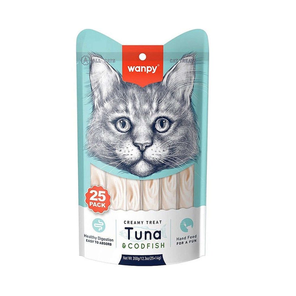 Wanpy Creamy Treat Ton ve Morina Balıklı Kedi Krema Ödül, 25 li Paket, 14g