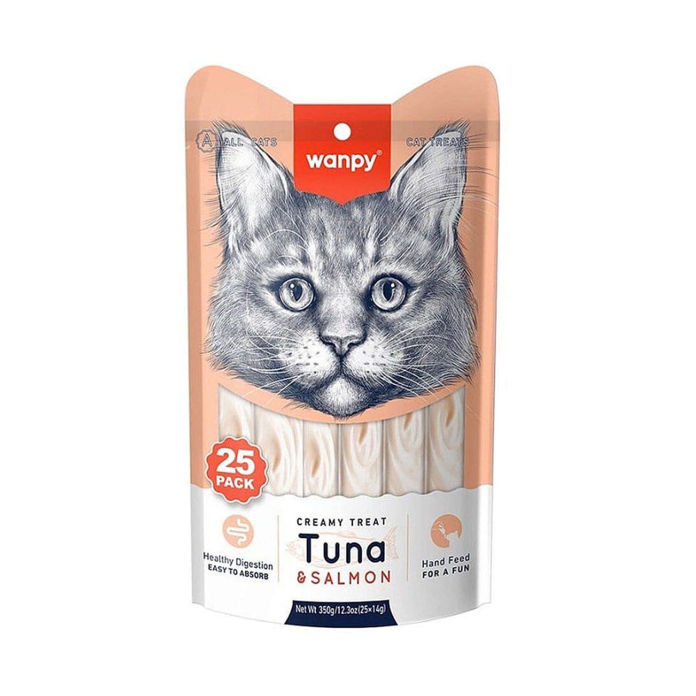 Wanpy Creamy Treat Ton ve Somonlu Kedi Krema Ödül, 25 li Paket, 14g