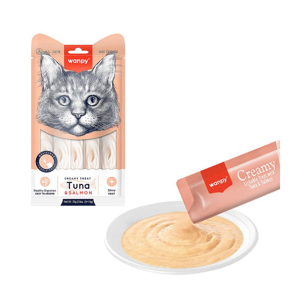 Wanpy Creamy Treat Ton ve Somonlu Kedi Likit Ödül, 5 li Paket, 14g