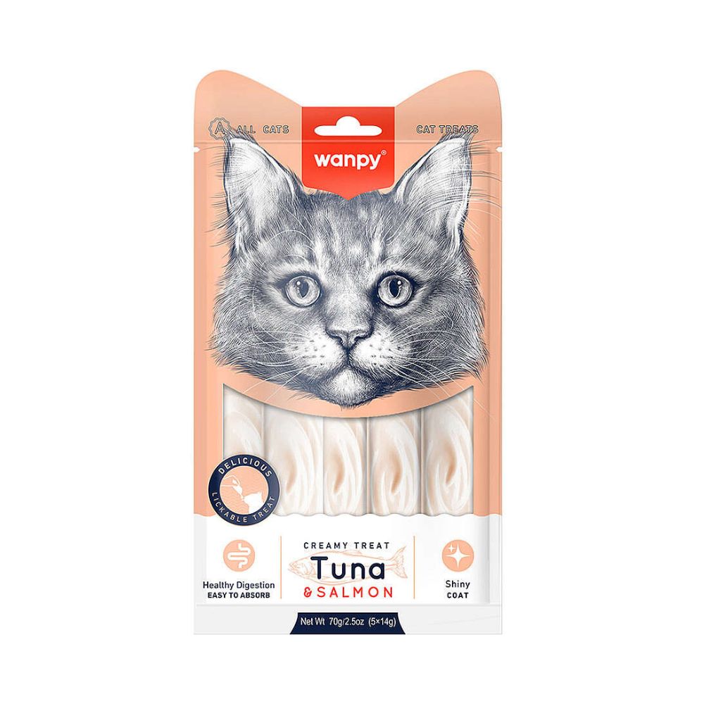 Wanpy Creamy Treat Ton ve Somonlu Kedi Krema Ödül, 5 li Paket, 14g