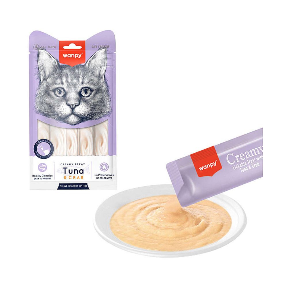 Wanpy Creamy Treat Ton ve Yengeçli Kedi Sıvı Ödül, 5 li Paket, 14g