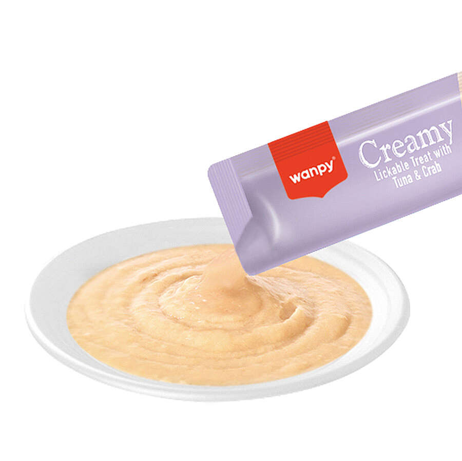 Wanpy Creamy Treat Ton ve Yengeçli Kedi Likit Ödül, 5 li Paket, 14g