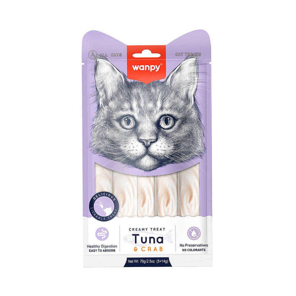 Wanpy Creamy Treat Ton ve Yengeçli Kedi Krema Ödül, 5 li Paket, 14g