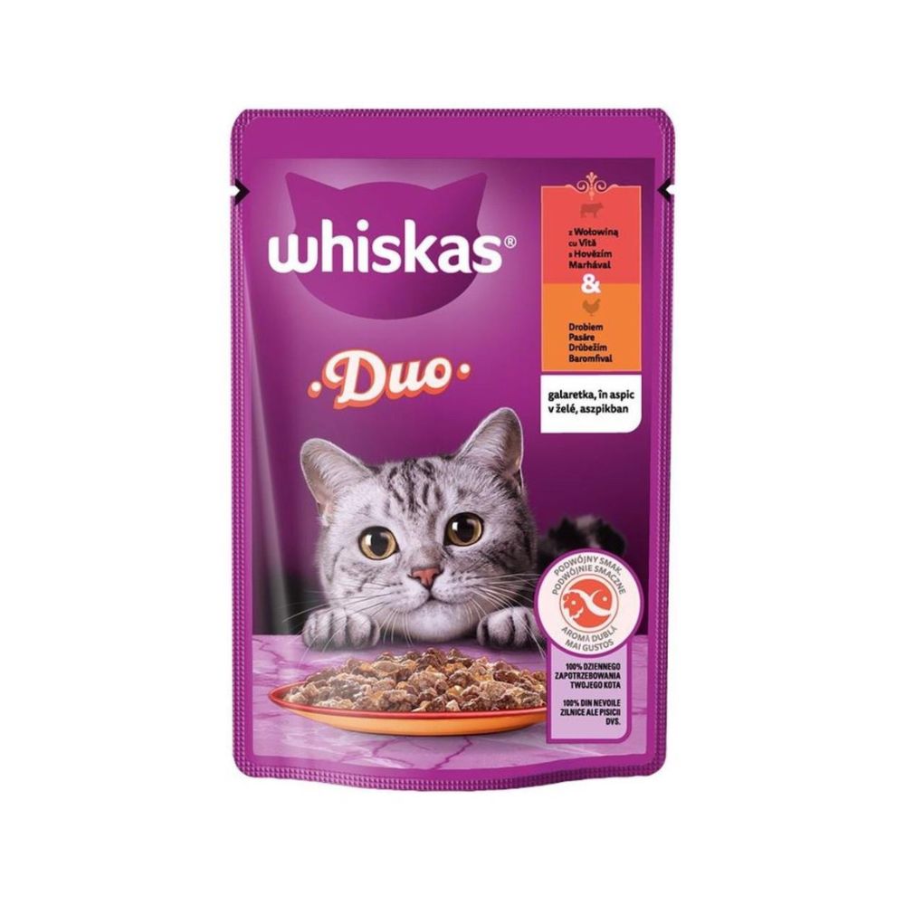 Whiskas Duo Poach Kümes hayvan ve Sığır Etli Yetişkin Kedi Yaş Mama, 85g