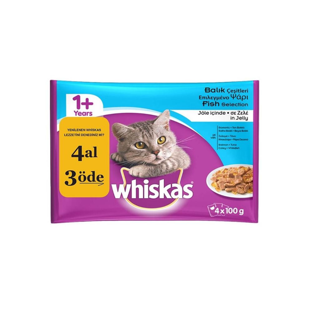 Whiskas Poach Balıklı Yetişkin Kedi Yaş Mama, 4 lü Paket, 85g