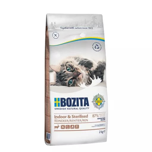 Bozita Indoor & Sterilised Kısırlaştırılmış Ren Geyiği Etli Tahılsız Yetişkin Kedi Maması