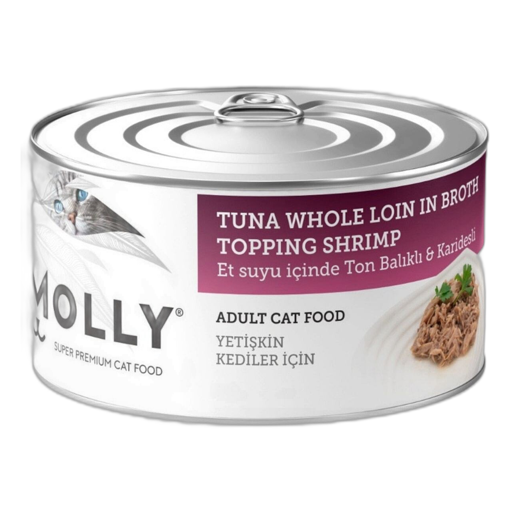 Molly Sos İçinde Ton Balıklı ve Karidesli Yetişkin Konserve Kedi Konserve Maması, 85 g