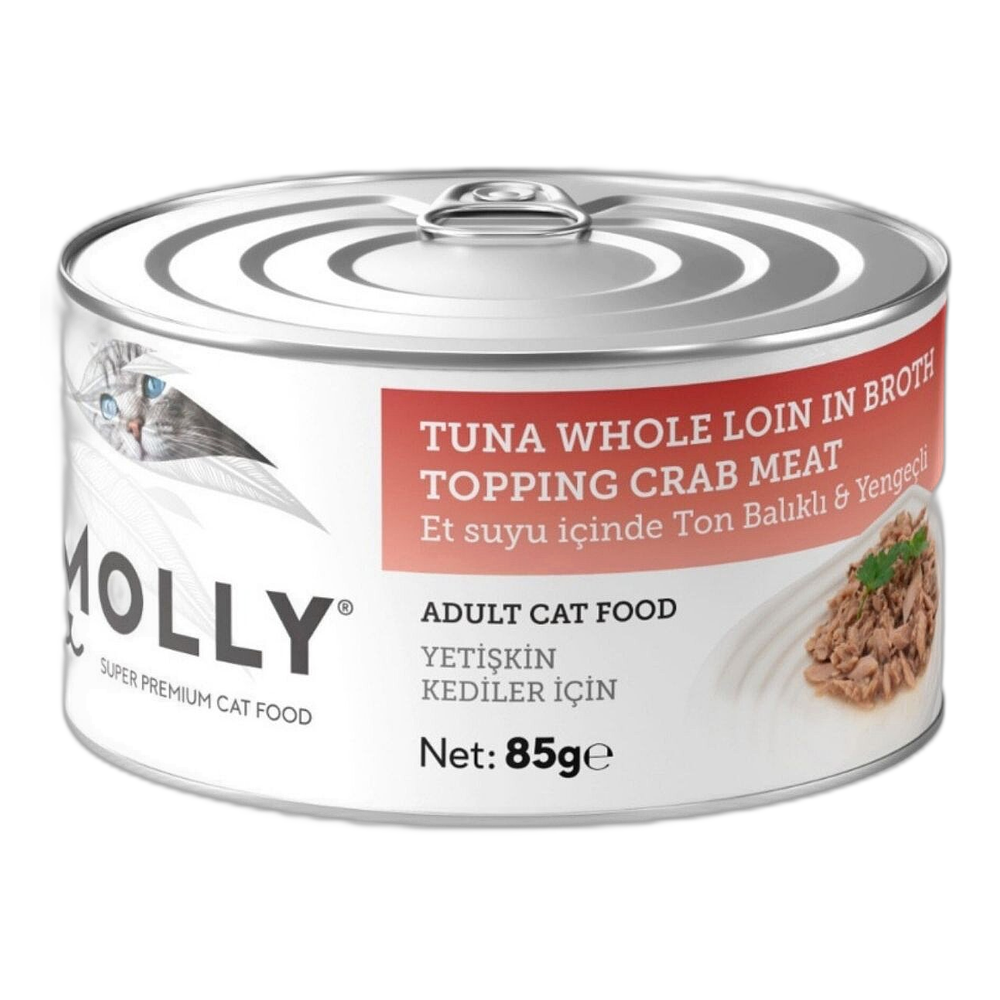 Molly Sos İçinde Ton Balıklı ve Yengeçli Yetişkin Konserve Kedi Konserve Maması, 85 g