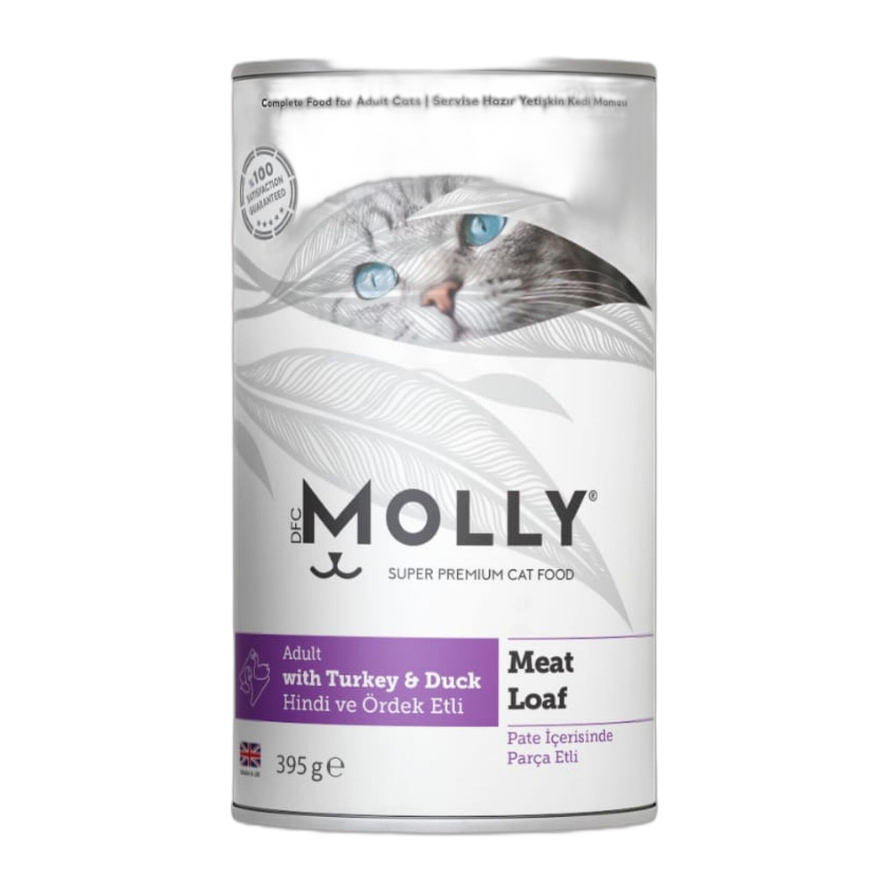 Molly Pate Hindi ve Ördek Etli Yetişkin Konserve Kedi Konserve Maması, 395 g