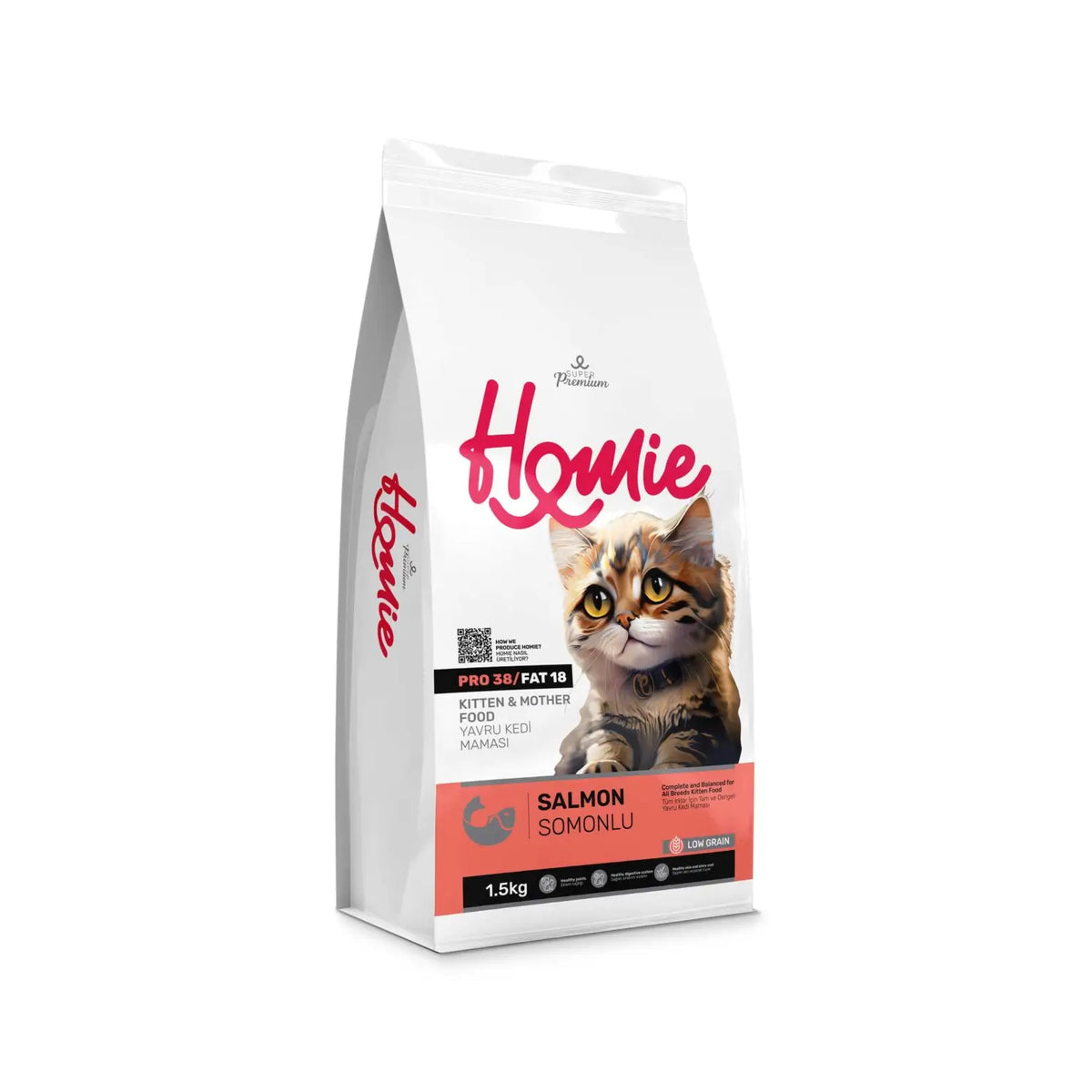 Homie Super Premium Somonlu Az Tahıllı Yavru ve Anne Kedi Maması