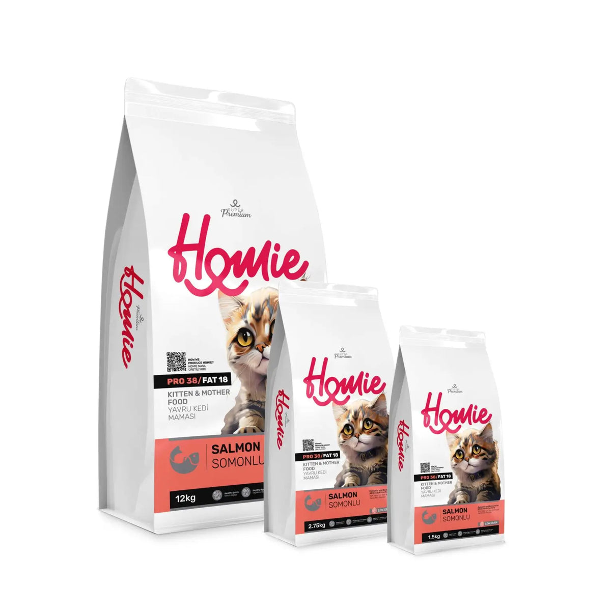 Homie Super Premium Somonlu Az Tahıllı Yavru ve Anne Kedi Maması